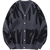 SHENHE Men's Graphic Sweater Button Down Long Sleeve V Neck Cardgian Sweater Streetwear