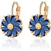 Gold Plated Flower Earrings Birthstone Leverback Earrings Hypoallergenic Vintage Floral Earrings for Women Trendy