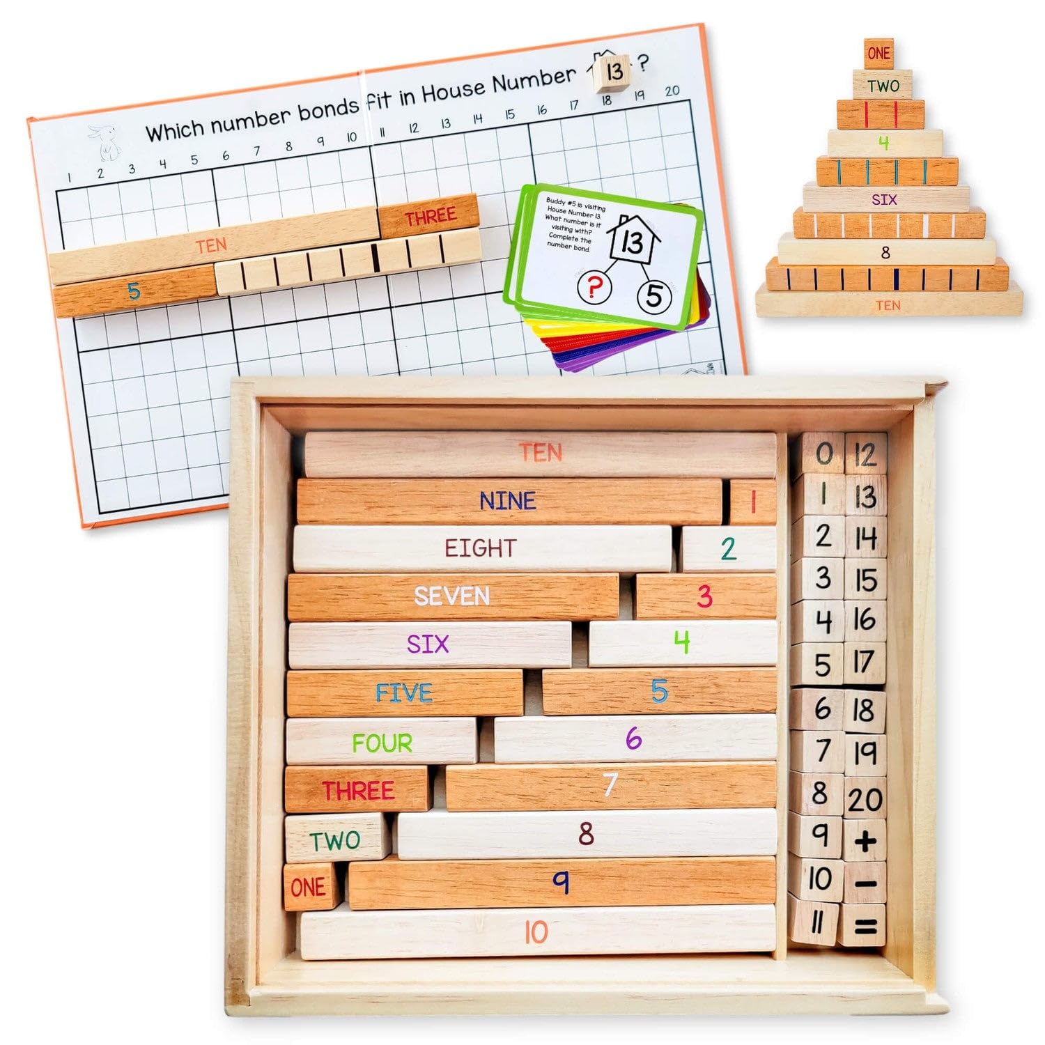 LITTLE BUD KIDS House of Number Buddies Maths Game, a Number Bonds Maths Toy with Maths Rods and Addition & Subtraction Flash Cards, Montessori Material for Kids 4-8 years old
