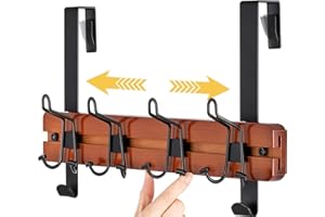 ETECHMART Over The Door Hooks, Bamboo Door Hanger with 4 Adjustable Tri Hooks for Hanging Clothes Hat Bag, Behind Door Towel Rack for Bathroom, Heavy Duty Wall Mounted Coat Rack, No Drilling, Brown