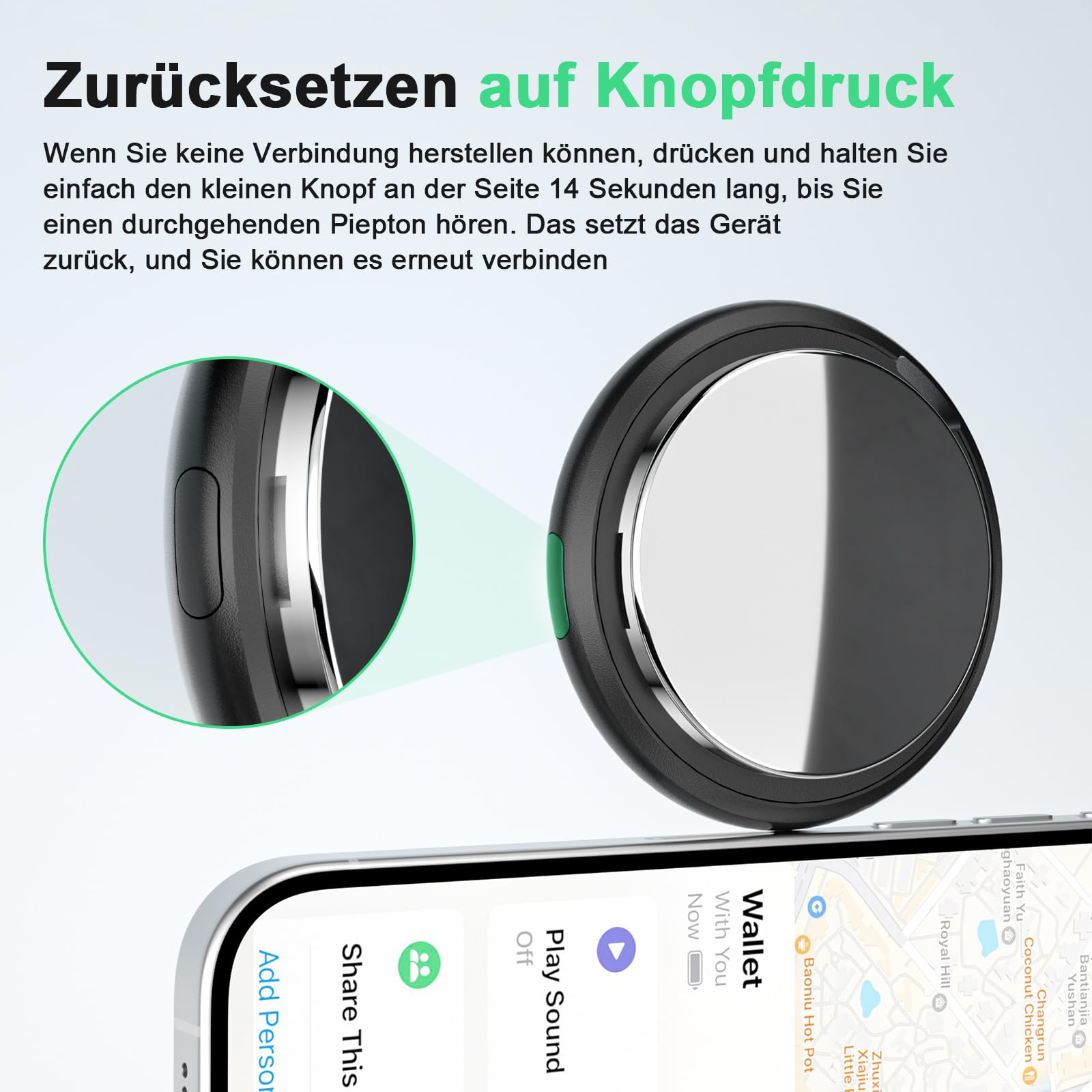 [Apple MFi-Zertifiziert] Air Tracker Tag kompatibel mit Apple Wo ist? (nur iOS) Inklusive Ersatzbatterie, Smart Tracker Tagg Finder für Schlüssel, Fahrrad, Wallet, Koffer, Reisepässe (Schwarz, 4-Pack) 9