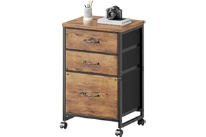3 Drawer Mobile File Cabinet with Wheels Fabric Vertical Filing Cabinet fits A4 or Letter Size for Home Office,Rustic Brown2