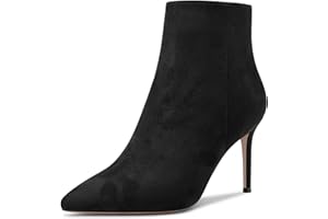 Aachcol Women Ankle Boots Short Bootie Close Pointed Toe Slip-on Stiletto High Heel Suede Zipper 3.5 Inch