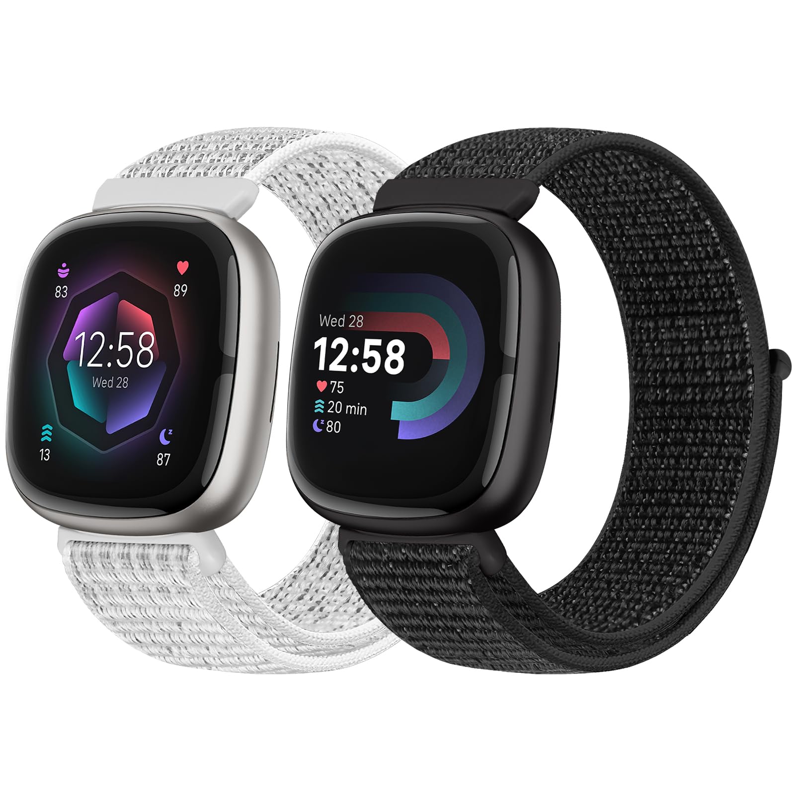 Runostrich Nylon Loop Straps Compatible with Fitbit Versa 4/Sense 2/Versa 3/Sense, Soft Breathable Sport Adjustable Replacement Band Women Man Wristband Accessories