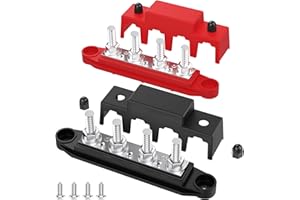 VenxyKod Power Distribution Block, 250A 12V Bus Bar 4X5/16 Terminal Block with Cover Max 48V Junction Block Automotive Marine