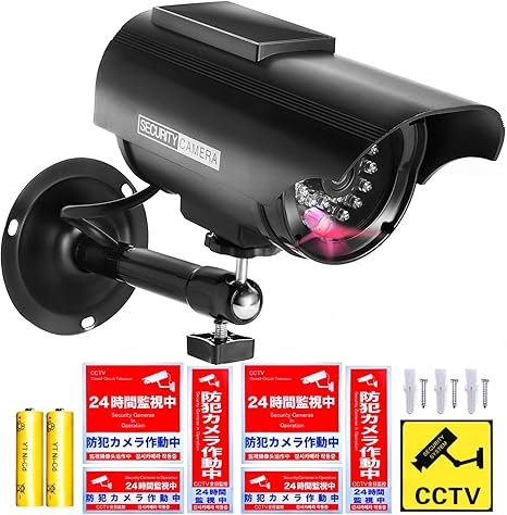 Amazon Co Jp Co Goods ダミーカメラ 防犯カメラ ダミー 夜用充電池付属 最新led仕様 金属アーム 防犯ステッカー 2式 耐光強化 防水 監視カメラ ダミー 黒 カメラ