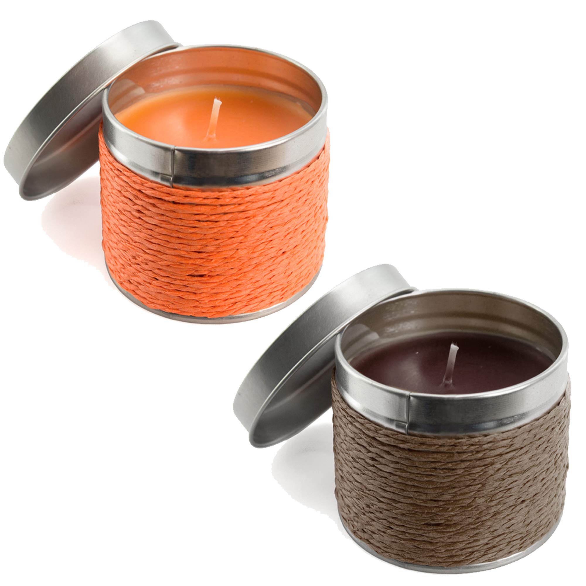 2 Scented Candles Set with Metallic Containers Natuiahan (Orange and Chocolate Fragances)