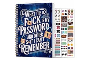 Funny Password Notebook, Spiral Bound Password Keeper, Lock Icons & Funny Security Phrases, Compact Portable Address & Creden
