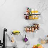 KEGII Shower Caddy 3 Pack No Drilling Adhesive Shelf with Hooks Black view 3