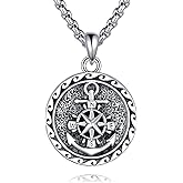 S925 Sterling Silver Cross/Memento Mori/Anchor/Lion/Om/Star Of David/Aztec Calendar/Eye Of Horus/Arrowhead/Saint Benedict Pendant 22+2" Stainless Steel Chain Necklace Jewelry Gifts for Men Women
