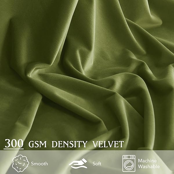 STANGH EXTRA WIDE PINCH PLEATED VELVET CURTAINS 84 INCHES LONG, SUPER SOFT LIGHT DIMMING ROOM DIVIDER THERMAL INSULATED SLIDING DOOR CURTAINS FOR LIVING ROOM, OLIVE GREEN, W72 X L84, 1 PANEL