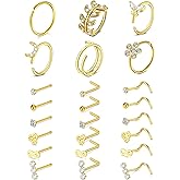 TOKRING 20G Nose Rings Hoops Nose Rings Studs for Nose Piercings Surgical Steel Nose Piercing jewelry for Women Men