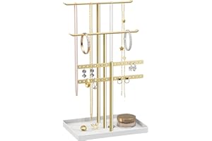 pickpiff Jewelry Stand Holder Organizer: 14.5" Sturdy Hanger for 80 Pcs Jewelry, Gift for Women, Gold Jewlery Tower for Necklace, Earring, Bracelet