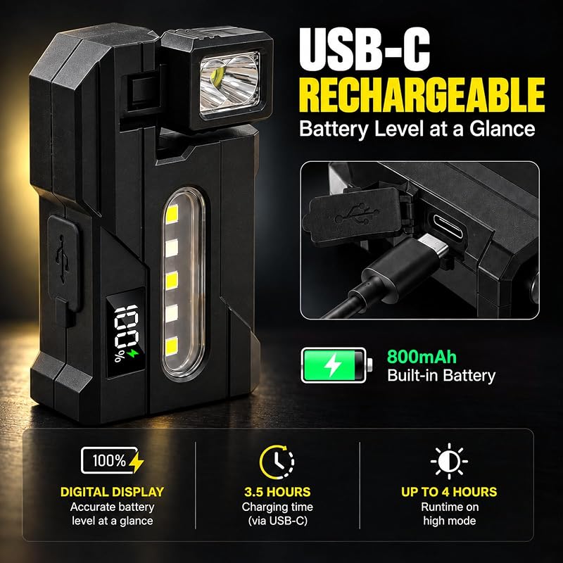 Taschenlampe LED Aufladbar, Mini EDC Taschenlampe mit LCD-Display