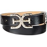 Sam Edelman womens Double-e Plaque Logo Hammered Buckle and Loop Leather Belt for Jeans, Dresses and Trousers