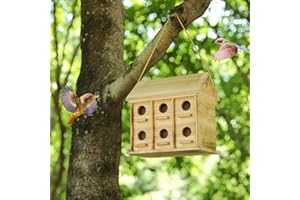 MFLHWS Bird Houses for Outside - Large Bird House for 12 Bird Families Outdoor Bird House for Bluebird Finch Cardinals Bird Houses for Outdoor Hanging Birdhouse for Garden (Wood, Set of 1)