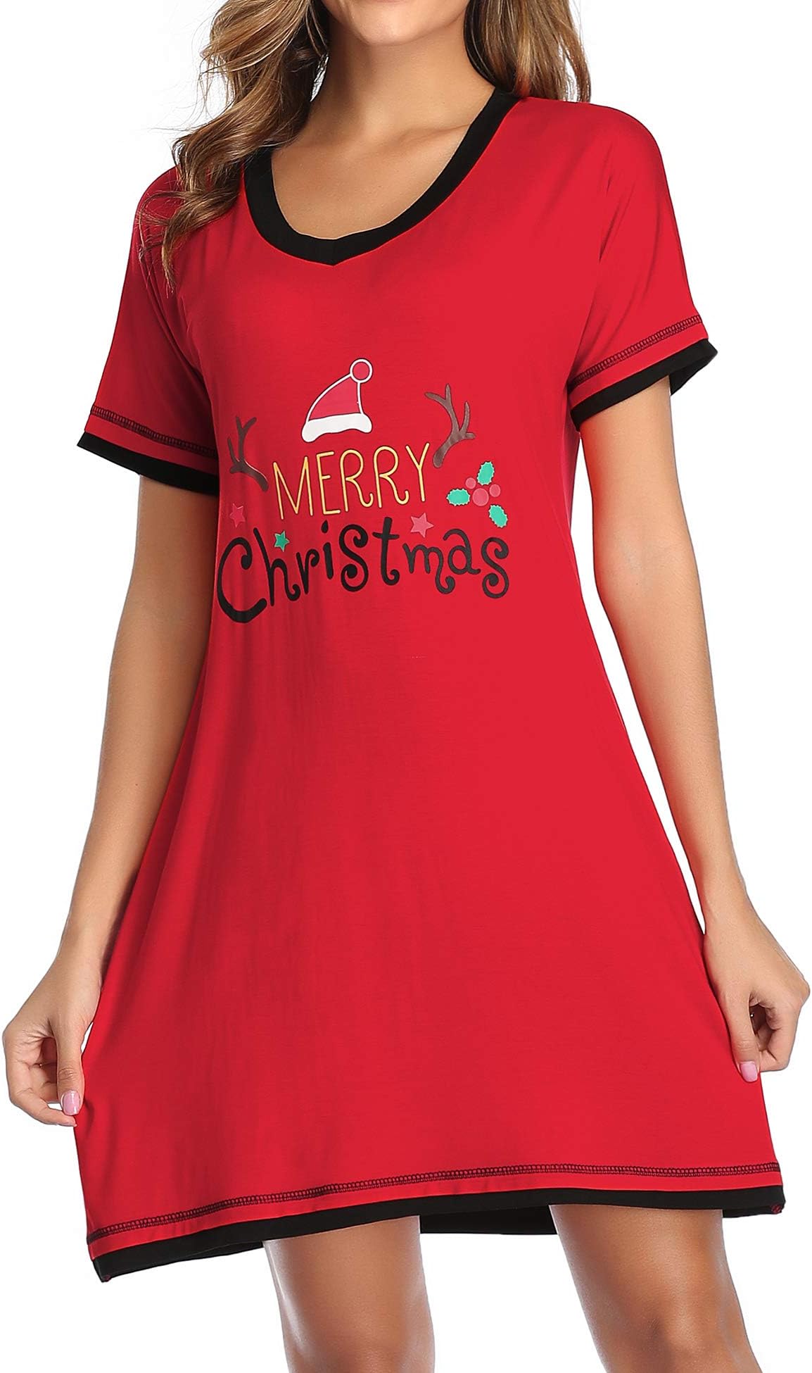 CzDolay Nightdress Womens Soft Sleepwear Short Nightgowns Knit Sleepshirts S-XXL