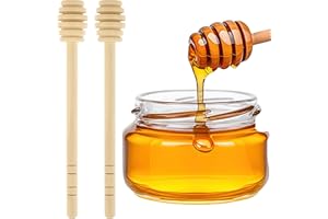 Qianyu 2 Pcs Wooden Honey Mixing Stirrers 6 Inch / 15cm Mini Reusable Wooden Dipper Sticks Server for Honey and Syrup Jar Dispense Drizzle Jam Honey Dippers Spoons Honeycomb Sticks