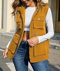 PESION Womens Packable Utility Vest Drawstring