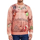 TRIWORKS Mens Ugly Christmas Sweatshirts 3D Printed Pullover Long Sleeve Sweatshirts for Men Woman Brown
