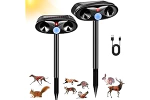 JAHYELEC Upgraded Solar Animal Repellent, 2 Pack Ultrasonic Animal Repeller Outdoor USB Charge with Motion Sensor Cat, Deer, Squirrel, Dog,Raccoon,Skunk,Rodent,Rabbit Repellent for Yard Garden Lawn,Black
