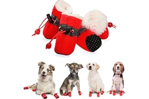 YAODHAOD Dog Shoes for Winter, Dog Boots & Paw Protectors, Fleece Warm Snow Booties for Puppy with Reflective Strip Anti-Slip Rubber Sole for Small Medium Size Dogs,Size 3: 1.5"x1.3" (L*W),Red