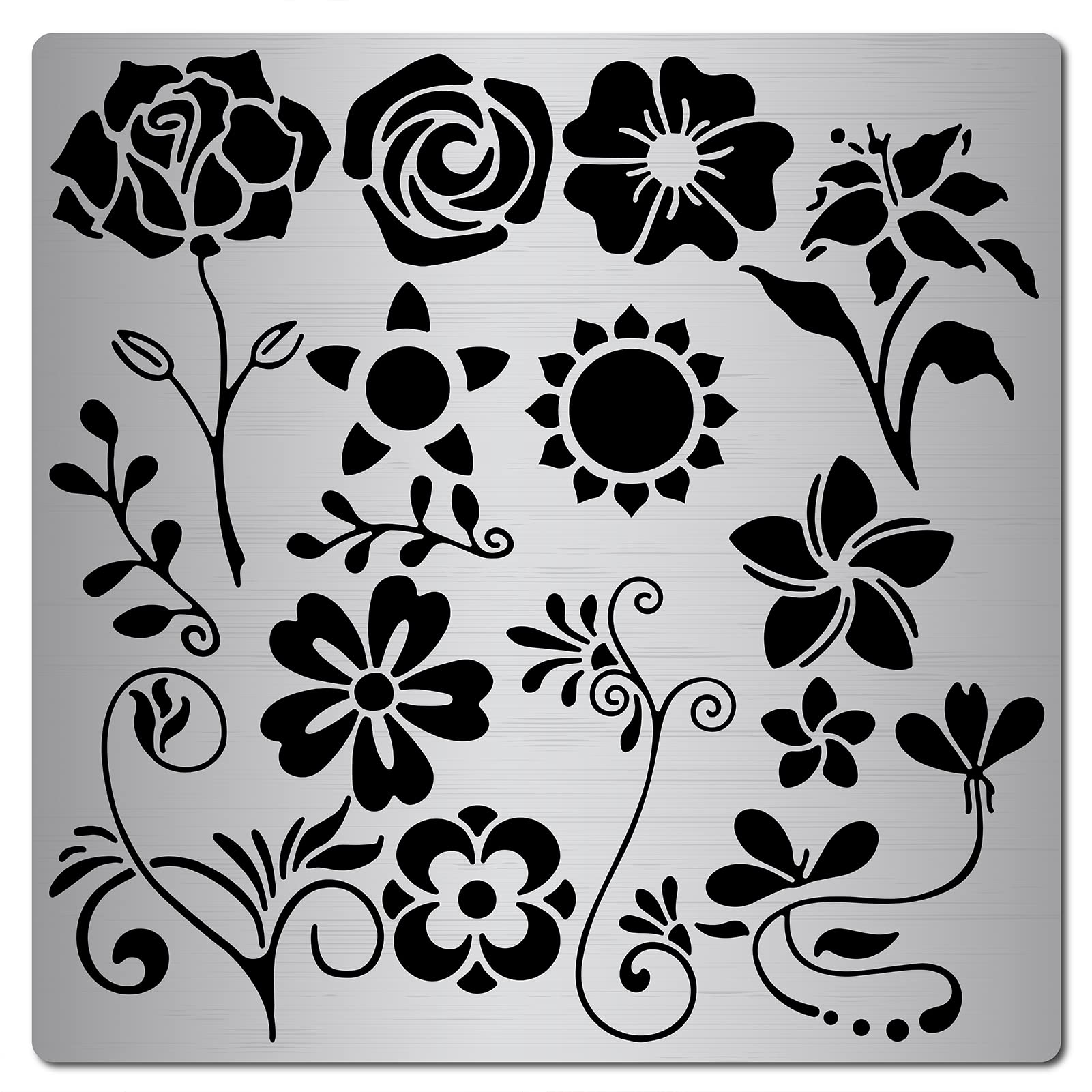 GORGECRAFT 6.3 Inch Metal Rose Stencil Flowers Vines Template Stainless Steel Floral Painting Reusable Templates Journal Tool for Painting, Wood Burning, Pyrography and Engraving — image 1