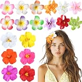 Glitinsel 18 Pcs Hawaiian Flower Hair Clips for Women, Lively | Plumeria Tropical Flowers, 3.5 Inch Plastic Accessories, Beach Vacation Luau Bridal Wedding Party, Side Placement Styling