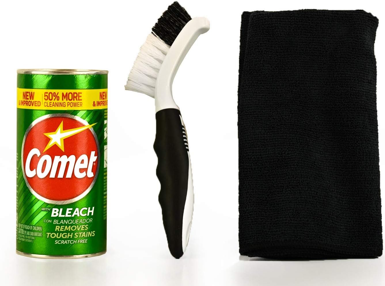Comet Cleansing Powder with Panther Pack Cleaning Tool Set - Mini Scrub Brush and Microfiber Towel by Foxtrot