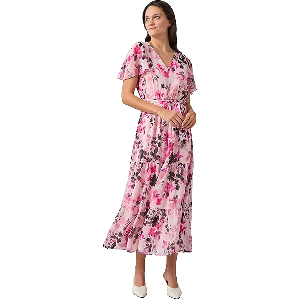 MSK Womens Floral Print Smocked Maxi Dress Purple M at Amazon Women's  Clothing store