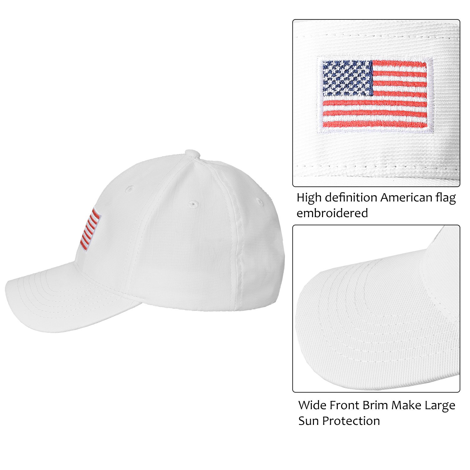 Tirrinia Unisex American Flag Embroidered Baseball Cap Adjustable Sports Golf Cap White