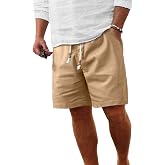 Comdecevis Men's Cotton Linen Casual Shorts | Regular fit, Breathable lightweight, elastic waist with beaded drawstring, ideal for summer beach vacation cruise &amp; golf