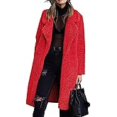 Angashion Women's Fuzzy Fleece Lapel Open Front Long Cardigan Coat Faux Fur Warm Winter Outwear Jackets