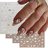 4 Sheets Nail Stickers Starfish Shell Conch Star Marine Life Style Nail Decals 3D Self Adhesive Beach Nail Art Design Decoration for Women Nails Art Stickers