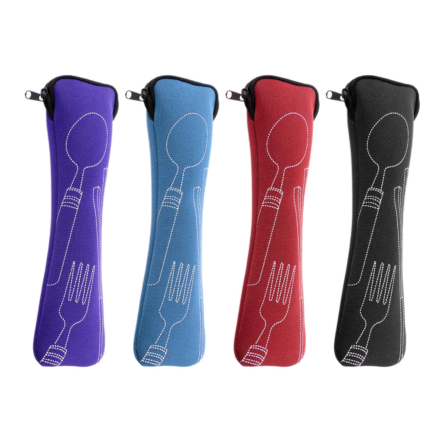 GVSAVY 4 Set 4 Piece Stainless Steel Cutlery Organizer, Travel Cutlery Bag, Portable, Waterproof, Black, Blue, Purple