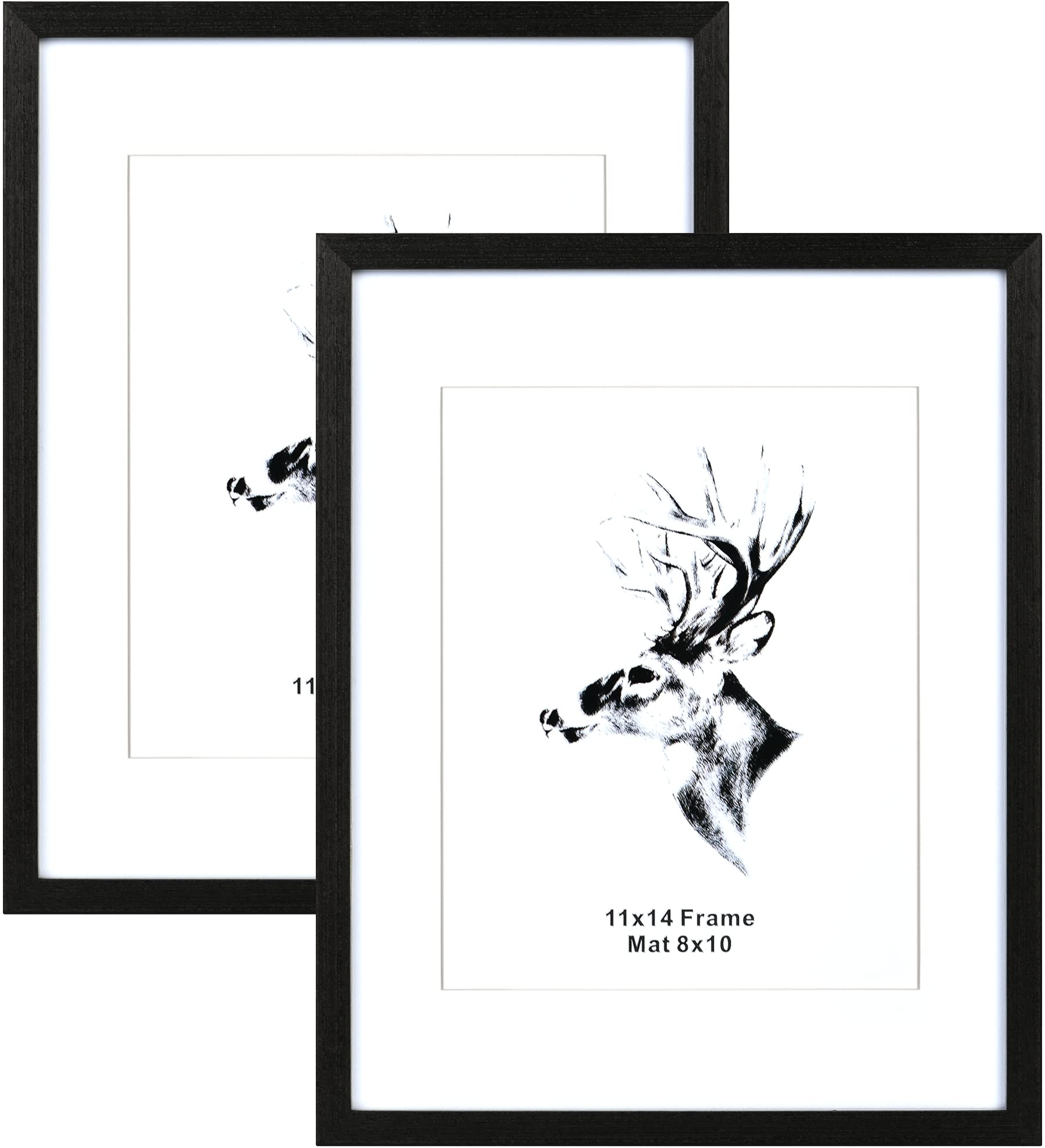 Yaetm Black Wood 11x14 Picture Frame with Mat for 8x10 Set of 2, Solid Wood Photo Frames with Tempered Glass, 11 x 14 Frames for Wall Mounting (2 pack, Black)