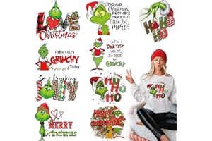 SHANRUN 9 Pcs Christmas Decorations Iron on Patches for Clothes T Shirts- Grinchs Iron on Transfers Decal - Iron on Letters Christmas Trees Finished Design Vinyl Stickers for Clothing Pillow DIY Decor