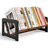 ELITEROO Desktop Bookshelf Organizer, Wood Slanted Desk Bookshelf, Small Tabletop Book Rack, Portable Mini Bookcase for Book Display, Cookbooks, Kids Reading, Office & Home Storage, Rustic Brown