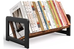 ELITEROO Desktop Bookshelf Organizer, Wood Slanted Desk Bookshelf, Small Tabletop Book Rack, Portable Mini Bookcase for Book Display, Cookbooks, Kids Reading, Office & Home Storage, Rustic Brown
