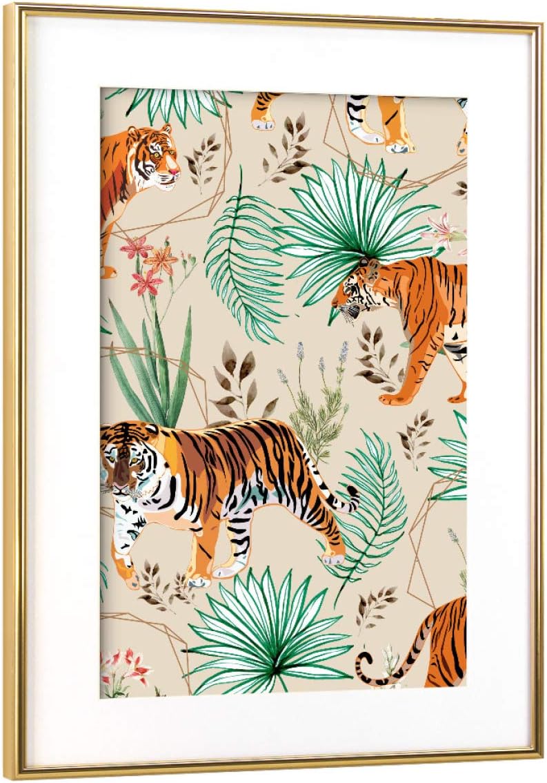 artboxONE framed poster gold 60x40 cm Tropical And Tigers by Uma Gokhale - framed print