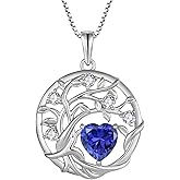 FJ Tree of Life Necklace 925 Sterling Silver Family Tree Pendant Necklace Birthstone Jewelry for Women