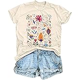 Women's Vintage Floral T Shirt Boho Wildflower Graphic Loose Tees Short Sleeve Casual Tops