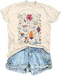 Women's Vintage Floral T Shirt Boho Wildflower