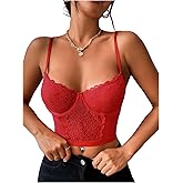 SOLY HUX Women's Lace Corset Crop Top Summer Sweetheart Neckline Sheer Cami Going Out Tops