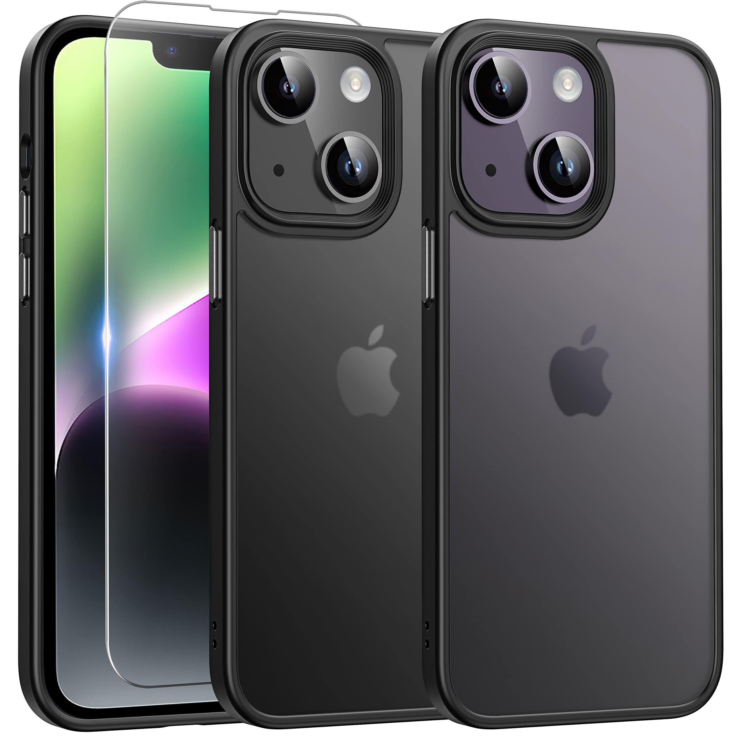 Incept Matte Case for iPhone 14 Plus with Tempered Glass Screen Protector [Military Grade Shockproof Drop Protection] Translucent Premium Frosted Anti-Fingerprint - Hard Back Phone Cover - 6.7 Inch