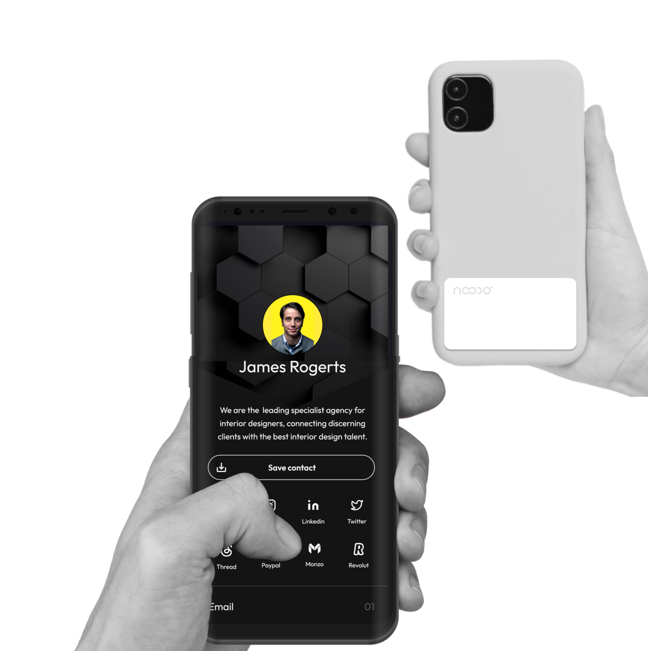 Noodo Contactless Digital Business Card - Digital Business Card with NFC Tag for Seamless Connections and Secure Contactless Payments - Smart Card for Social Media Sharing - iOS and Android (White)