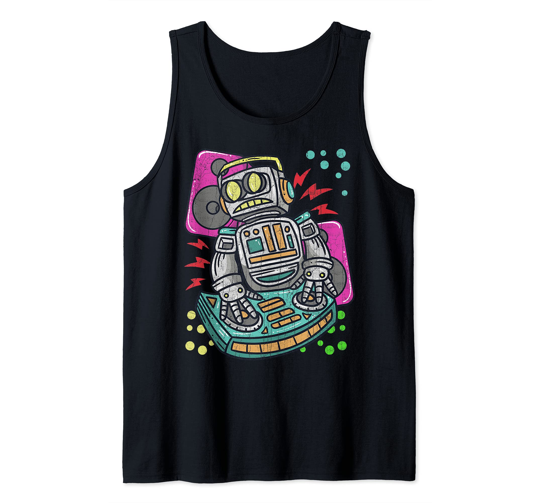 Robot Disc Jockey on DJ Mixing Decks Robotic Tank Top