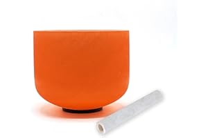 TAIFENG D Note Sacral Chakra Orange Colored Quartz Frosted Crystal Singing Bowl 8 inch