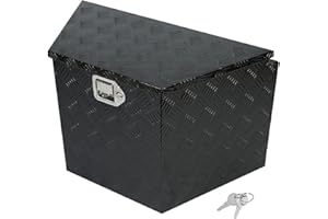 confote 29 Inch Aluminum Stripes Plated Tool Box Pick Up Truck Bed RV Trailer Tongue Toolbox Waterproof Storage Organizer with Lock and Keys - Black