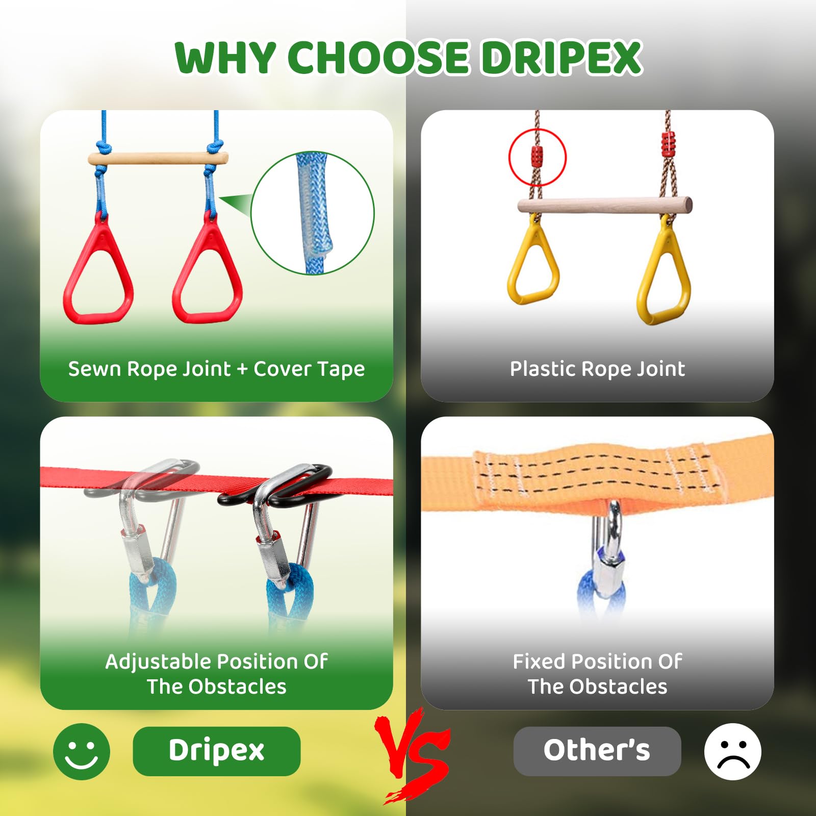 Ninja Warrior Obstacle Course for Kids Backyard - 2×50ft Slackline Kit with 10 Most Complete Accessories for Boys & Girls, Swing, Rope Ladder, Gymnastic Ring, Climbing Net, Arm Trainer and Monkey Fist